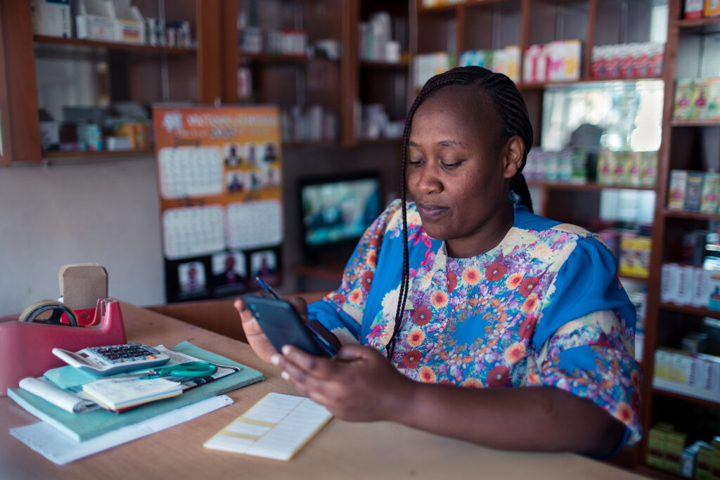 Faith, a pharmacist and Field Intelligence customer, places an order on her phone in Nairobi, Kenya